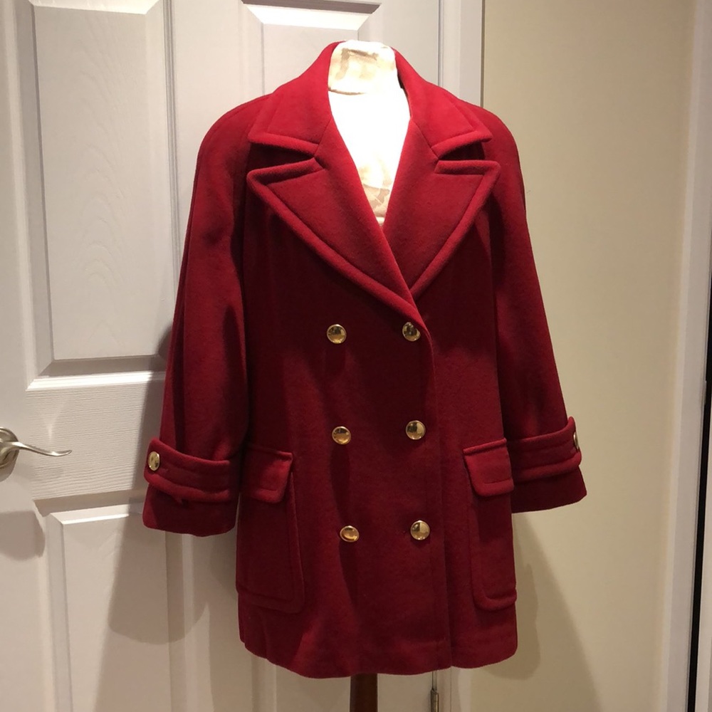 Anna | EUC Red Australian Virgin Lambswool Pea Coat